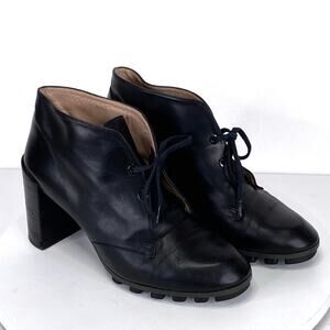 Robert Clergerie Black Leather Lace Block Heel Booties Womens 9.5 Chunky Sole